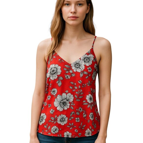 Peace & Pearls red floral camisole tank size M - Picture 1 of 9